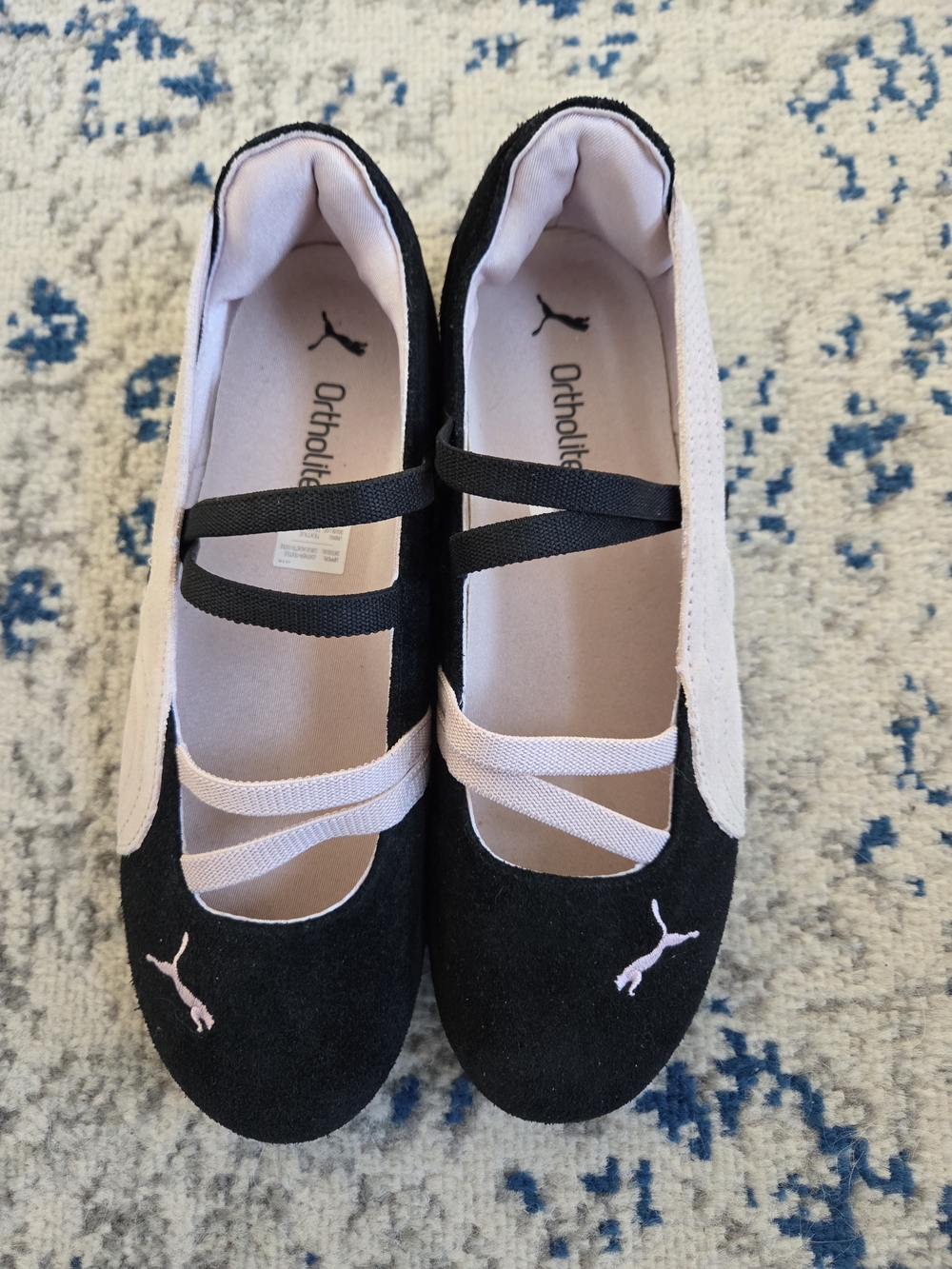 PUMA Speedcat Women's Black & Light Pink Ballet Flats with Elastic Straps 9.5